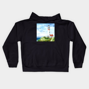 Watercolor Lighthouse by the Sea Kids Hoodie